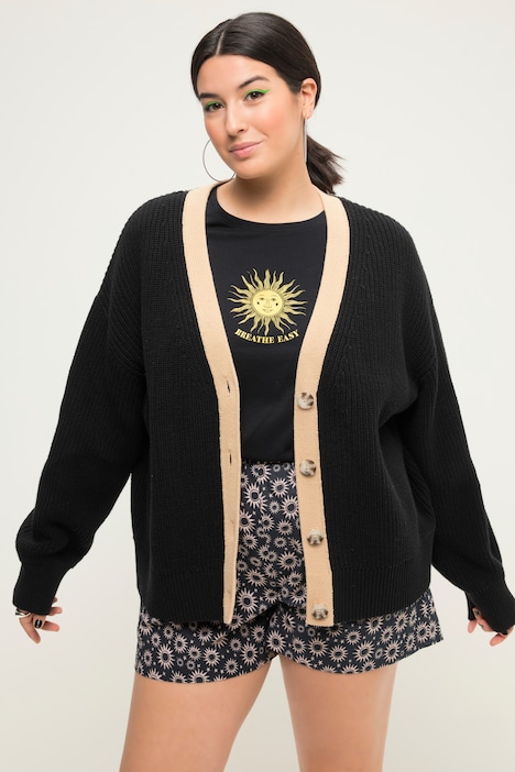 Strickjacke, oversized, Colorblende, Langarm