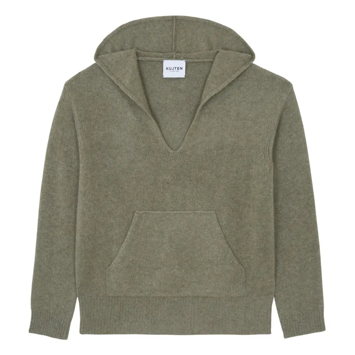 Kujten Pull à Capuche Deepika Cachemire | Vert kaki chiné
