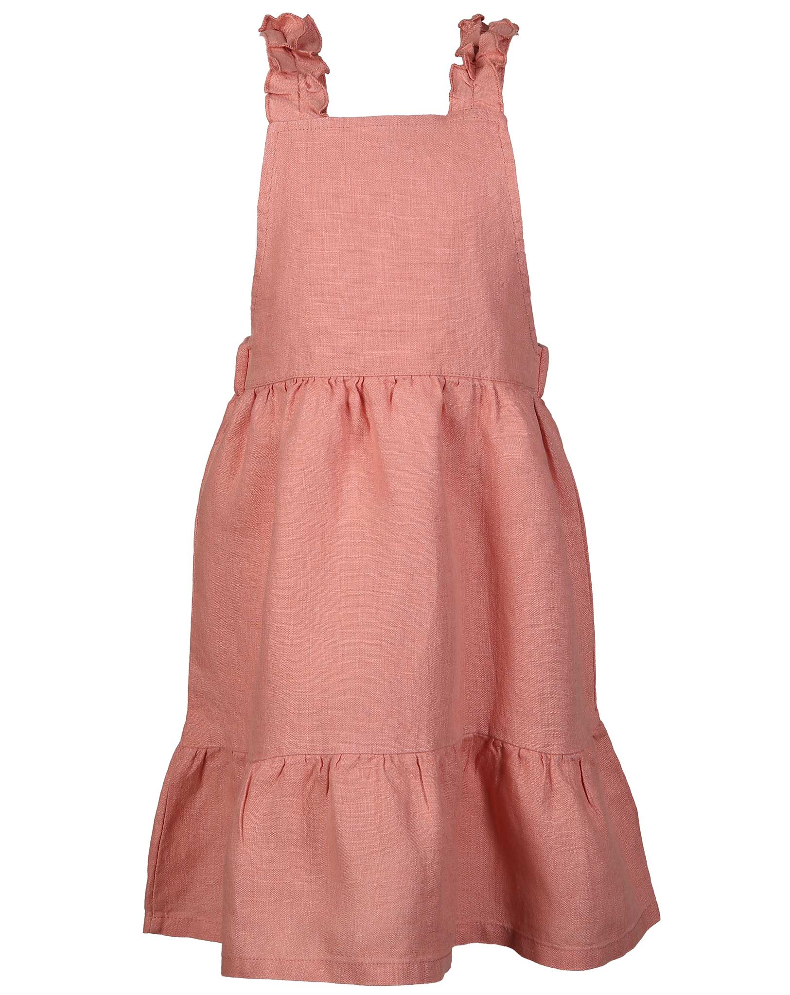 Leinen-Trägerkleid RUFFLES in koralle