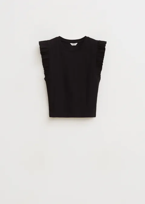 Geribde top met ruffles zwart (ZWART)