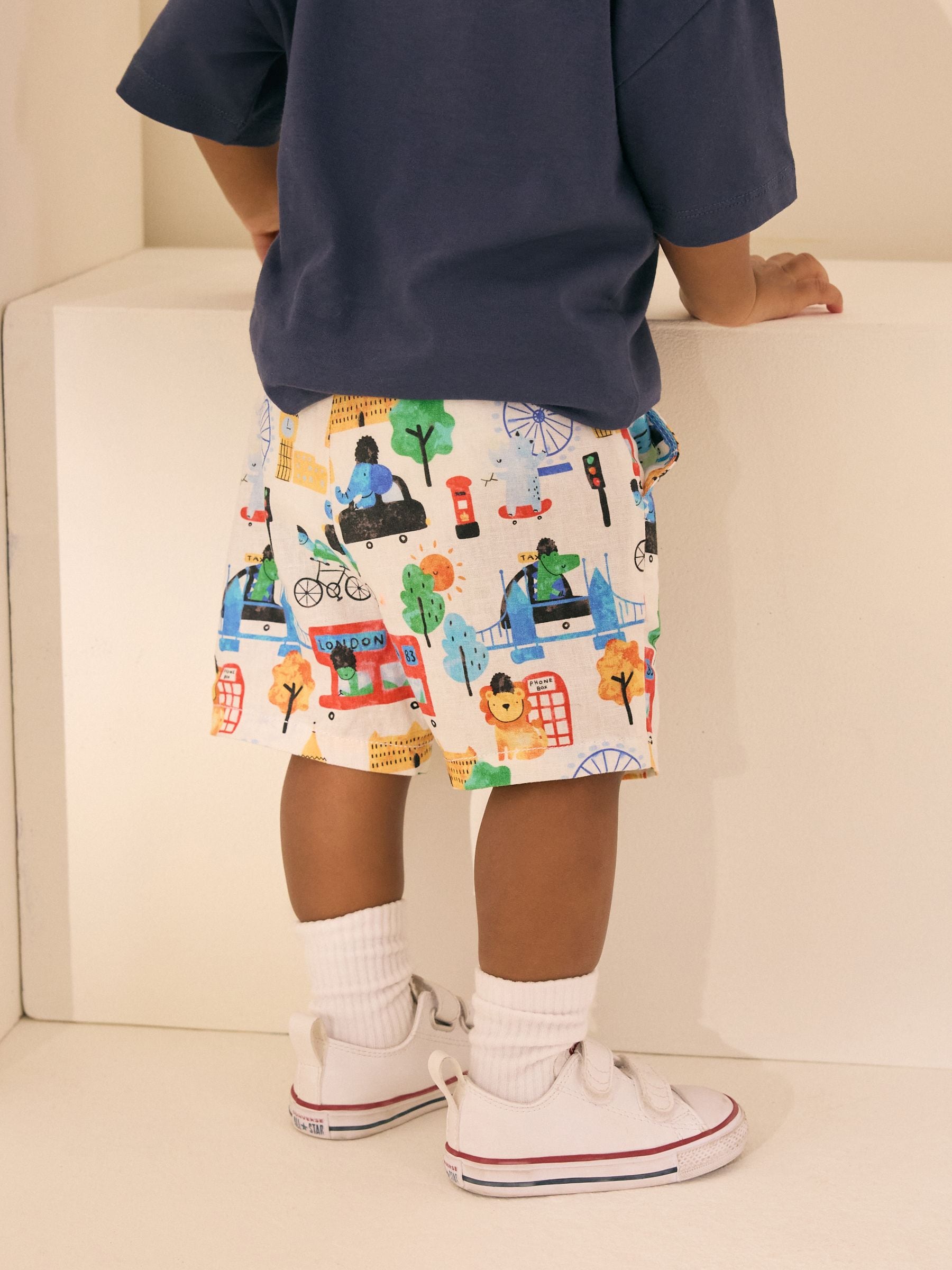 London print - Short met elastische taille van linnenmix (3 mnd-7 jr)