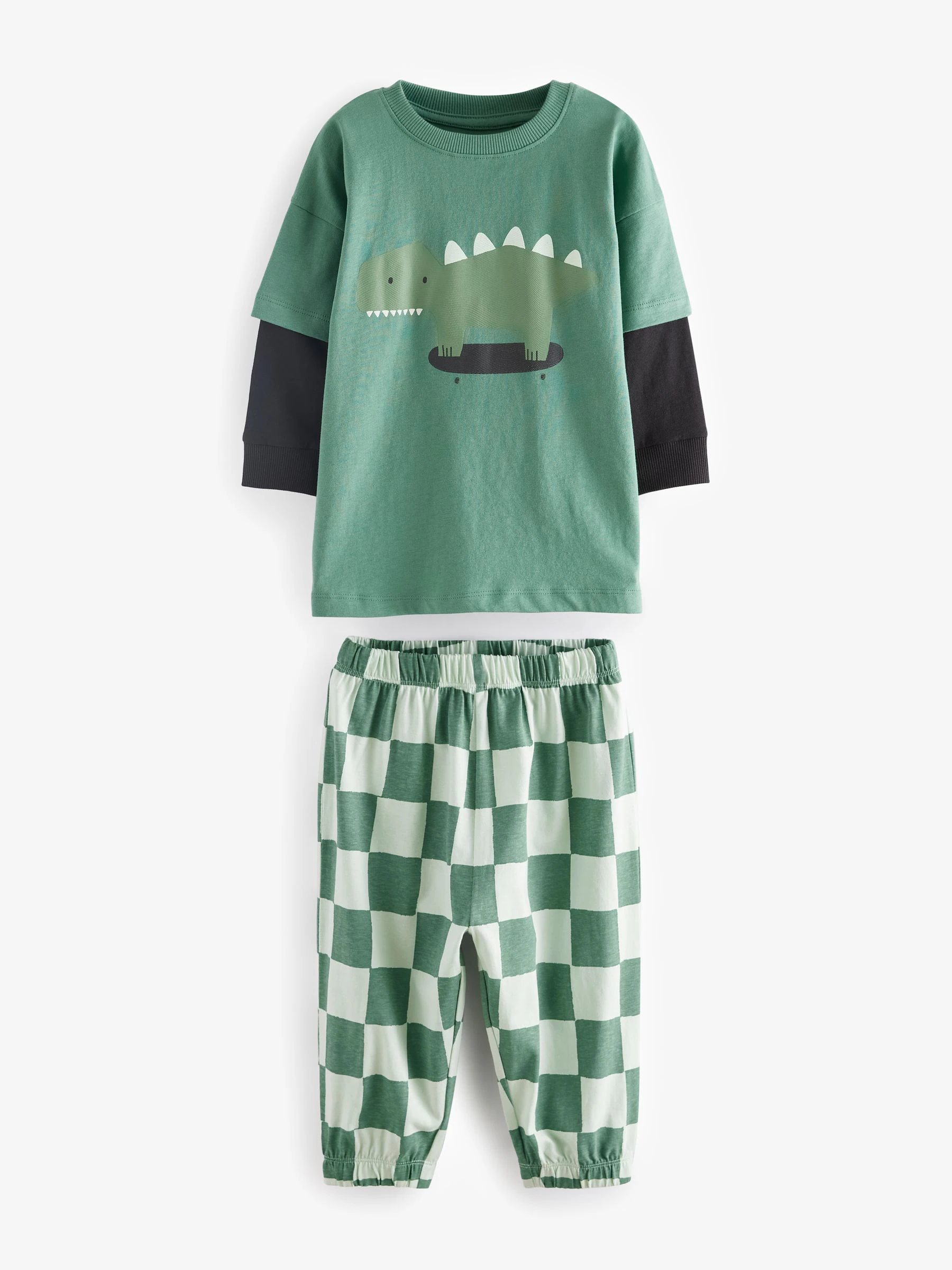 Groen/Zwart/Roestbruin met ruitpatroon - Verpakking van 3 oversized pyjama's 3 (9mnd -10jr)