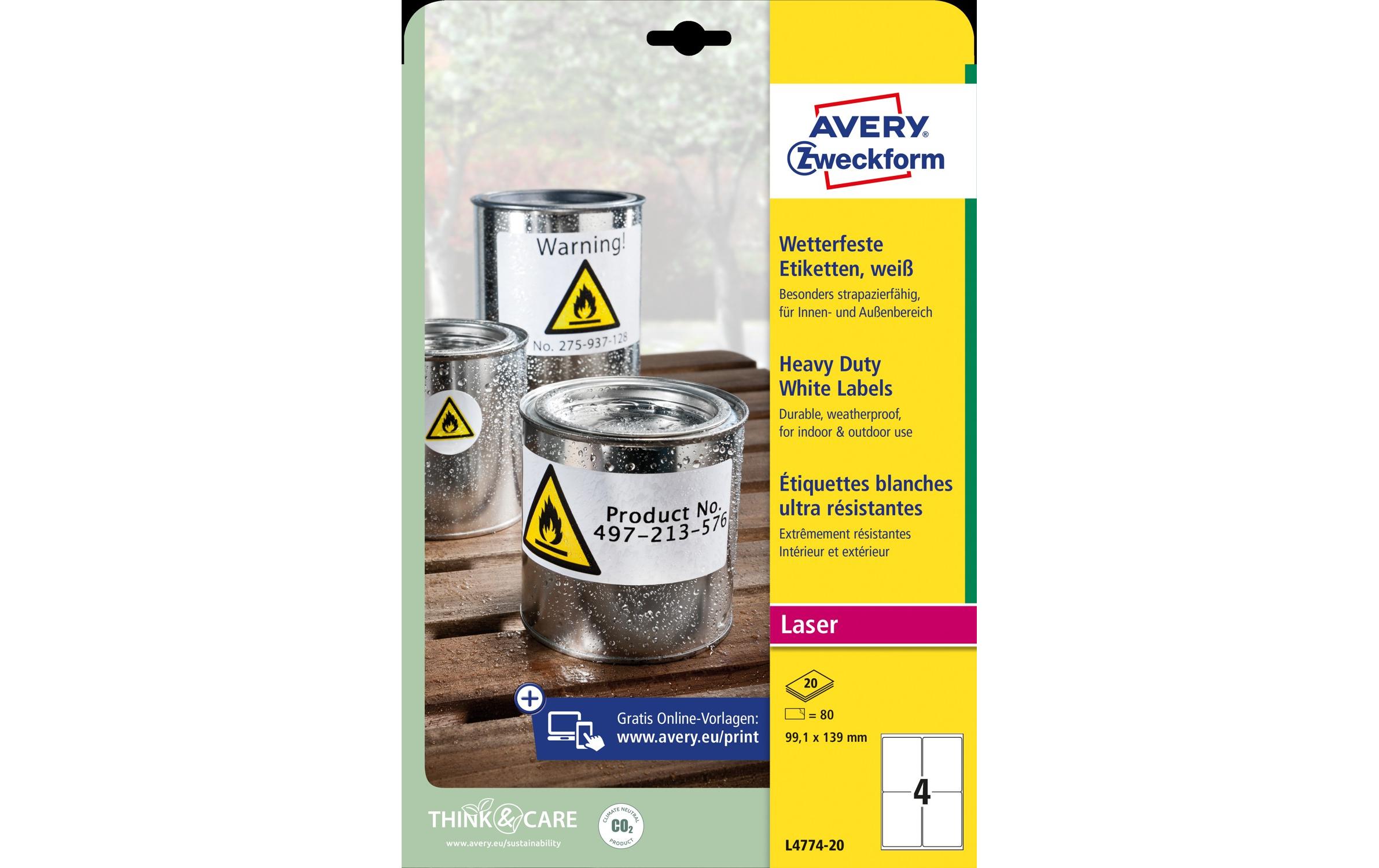 Universal-Etiketten L4774-20 99.1 x 139 mm WetterfestWetterfeste Etiketten