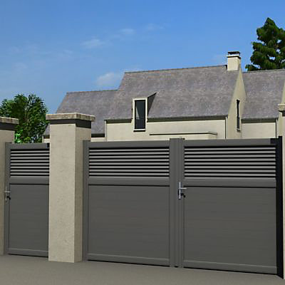 Portail Jardimat aluminium Annoire gris antique sablé - 350 x h.179 cm
