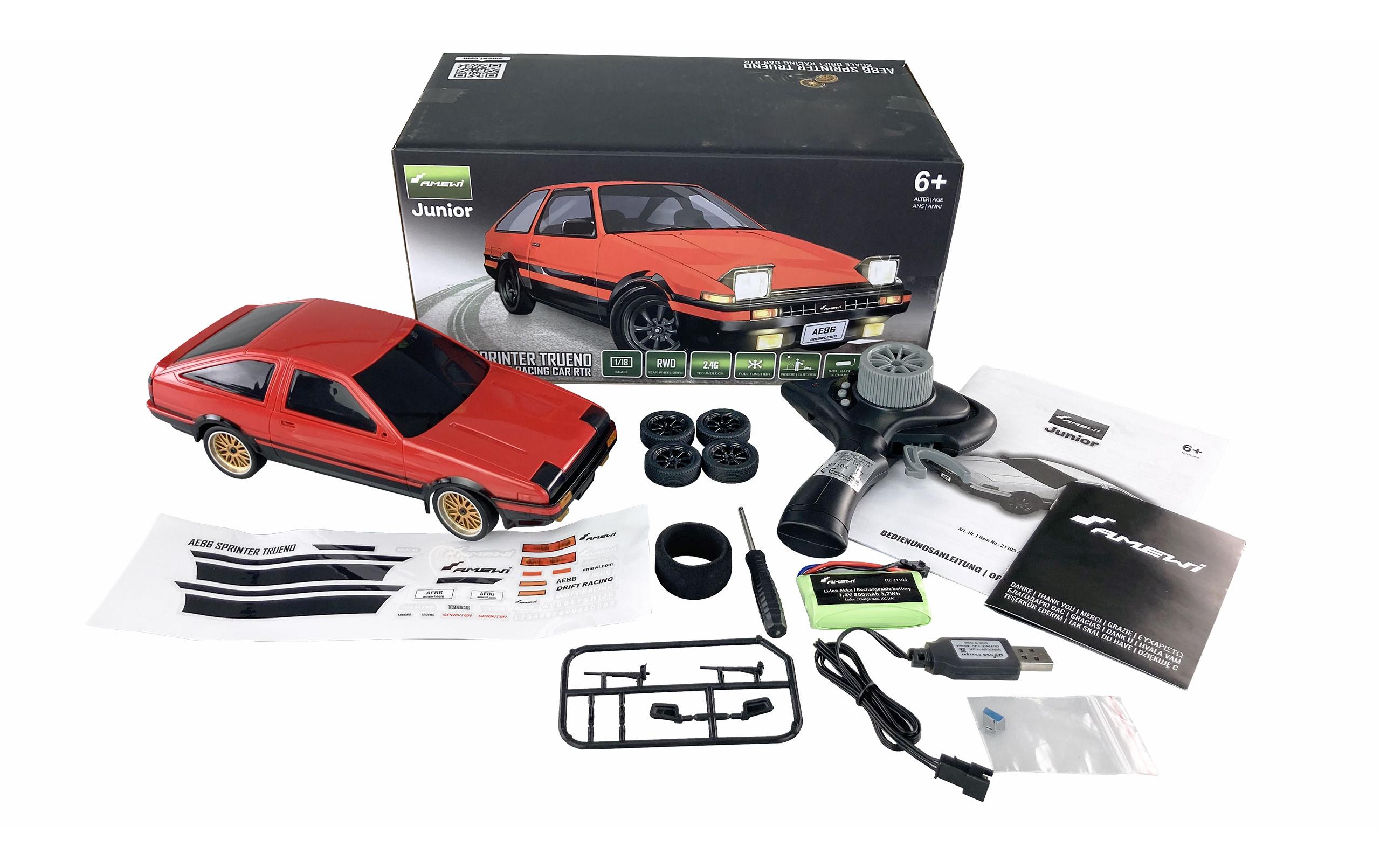 Drift AE86 Sprinter Trueno RWD, Rot, RTR, 1:18Kleiner JDM Drifter mit Heckantrieb