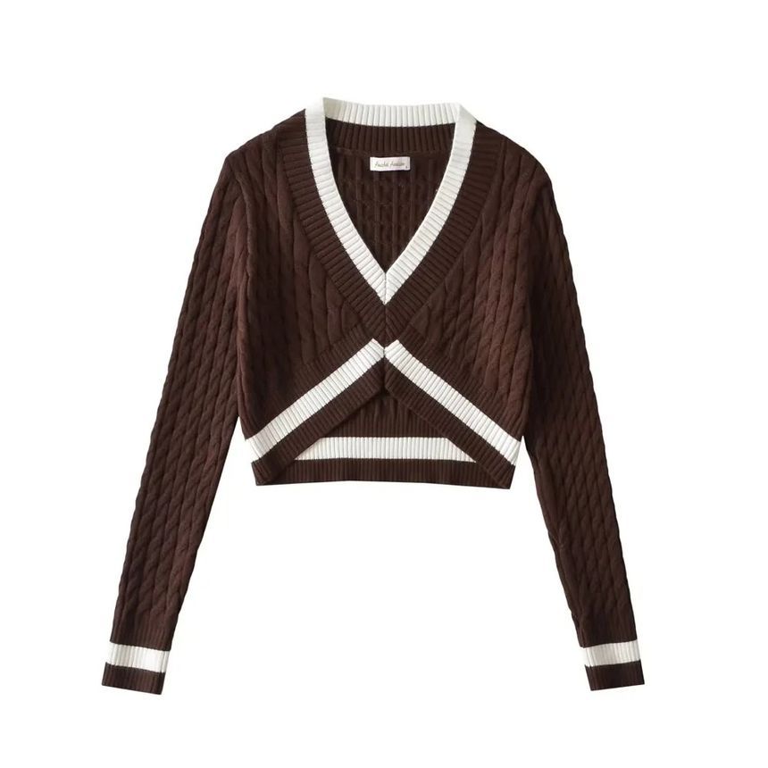 Flotto - Gestreepte crop top met lange mouwen en V-hals