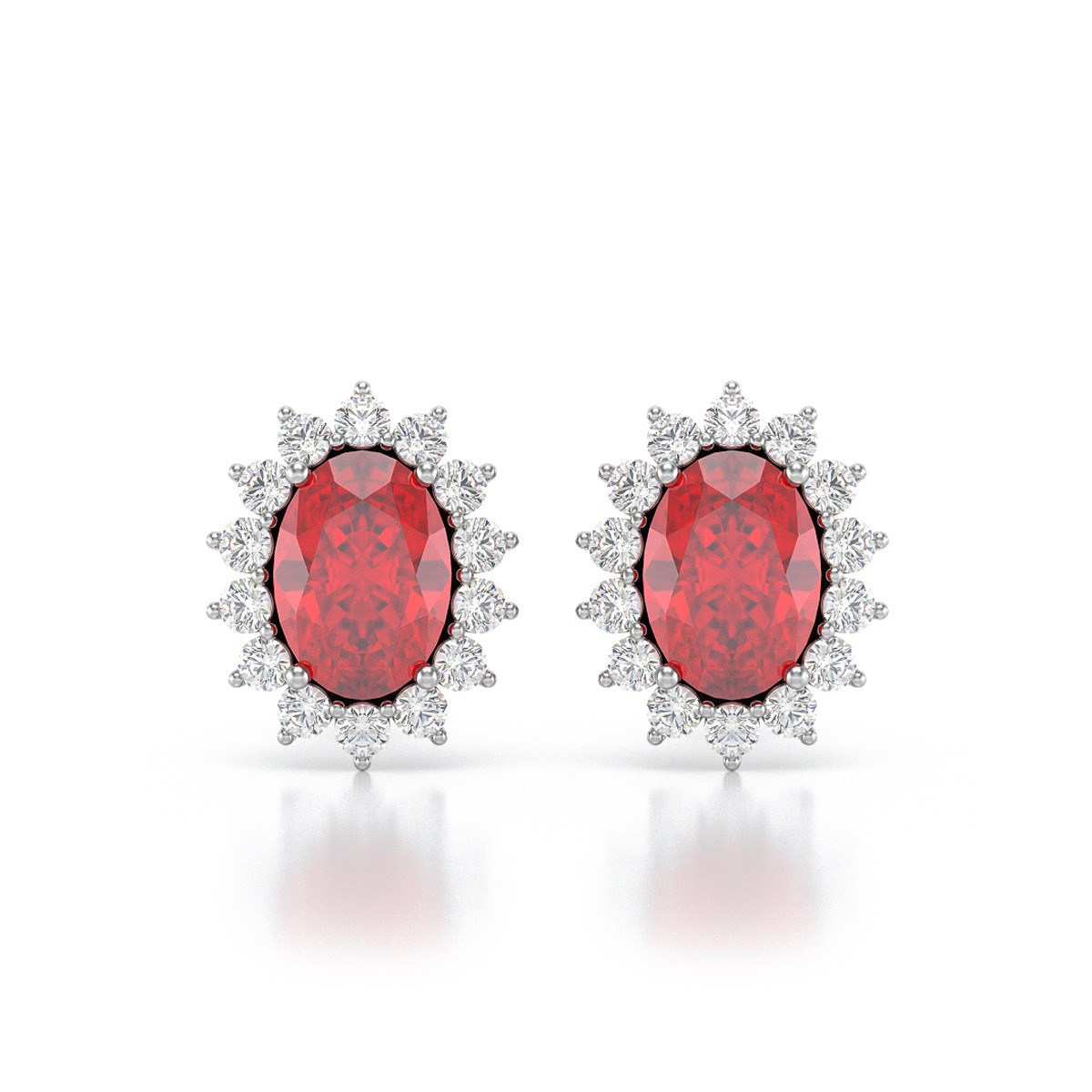 Boucles d'oreilles ADEN Or 585 Blanc et Rubis Forme Marquise 2.25grs