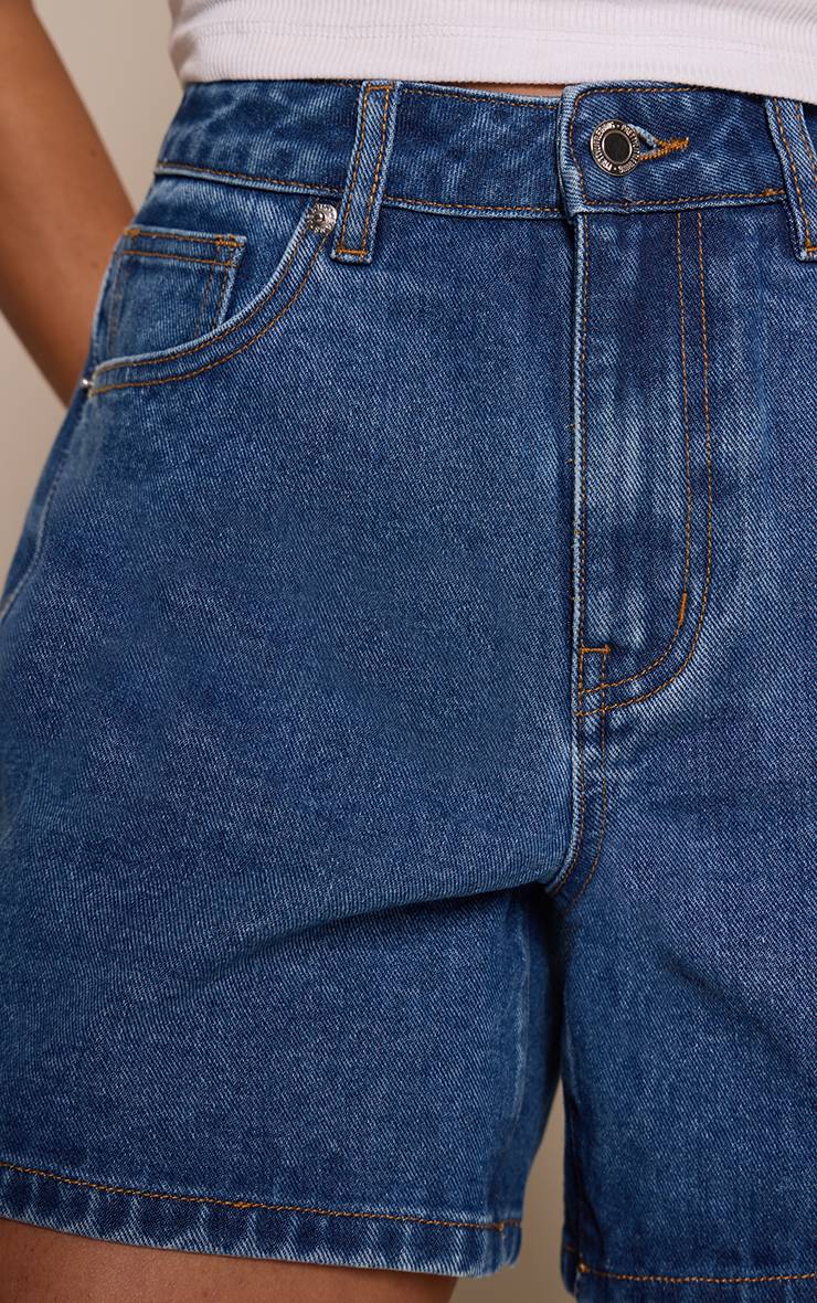 Dark Blue Wash Short Bermuda En Jean Bleu Foncé Taille Mi-haute