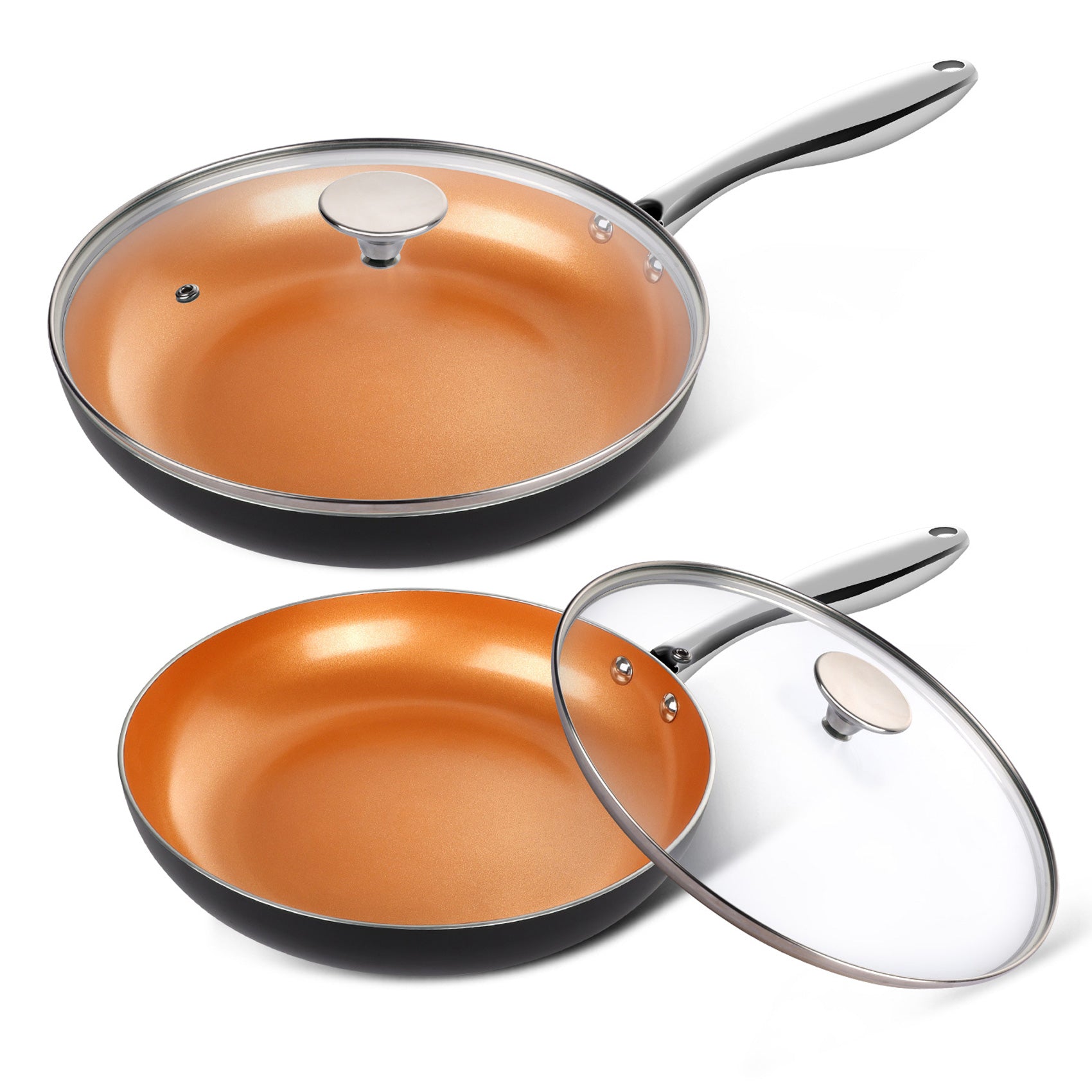MICHELANGELO Copper Frying Pan Set with Lid, 8