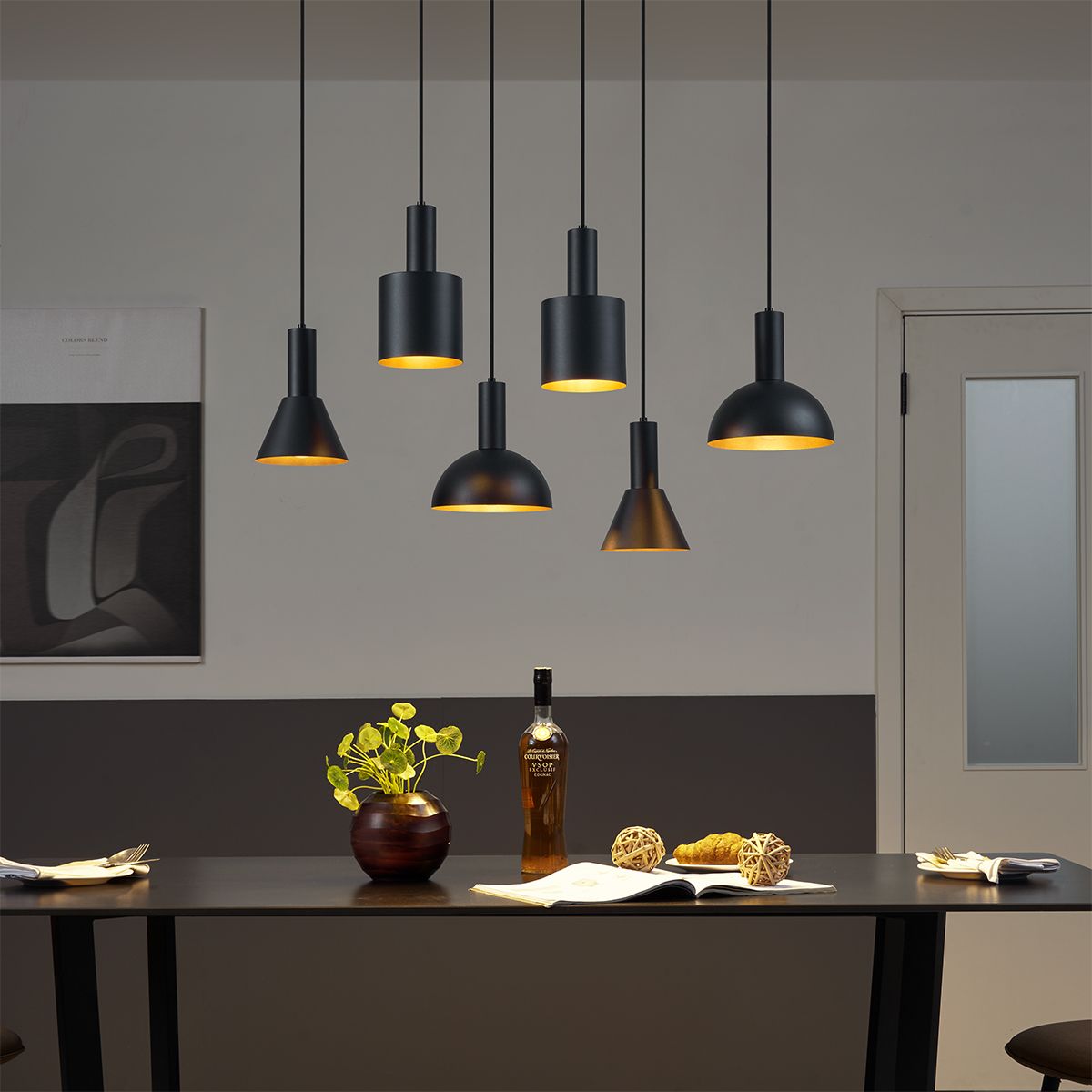 Moderne hanglamp zwart 6-lichts - Biles