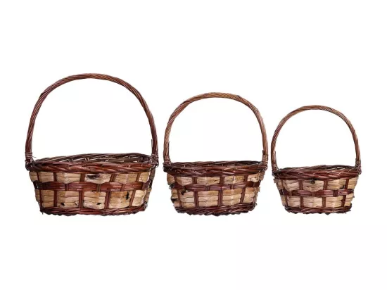 Lot de 3 paniers en osier marron 34x34x15h/37hh - 28x28x14h/32hh - 23x23x12h/28hh