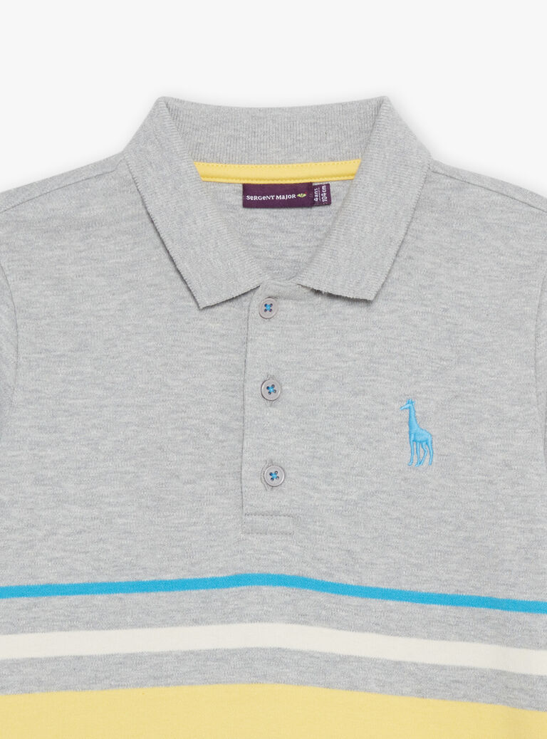 Polo gris chiné à rayures et broderie girafe