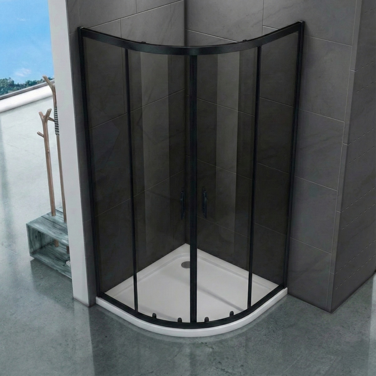 Kerra Tiara kwartronde douchecabine 80x80 met zwarte profielen