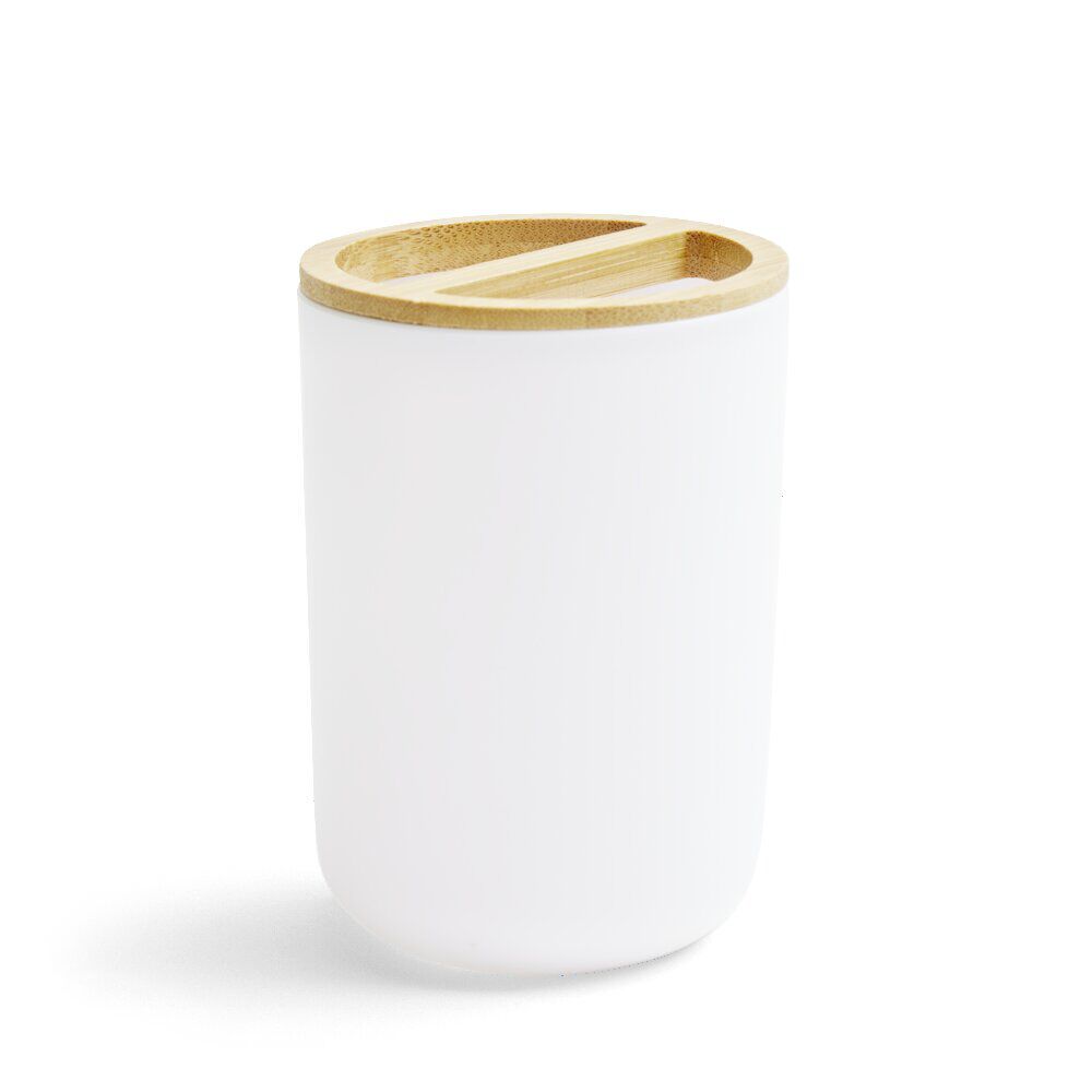 Porte brosse à dent en plastique et bambou Ø7xH10,7cm - 2 modèles noir ou blanc