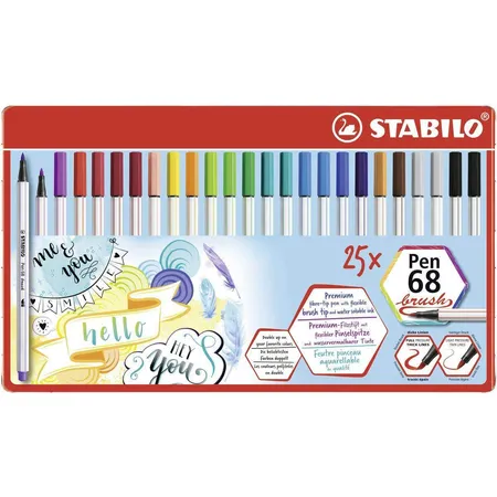 Premium-Filzstift mit Pinselspitze für variable Strichstärken - STABILO Pen 68 brush - 25er Metalletui - mit 19 verschiedenen Farben