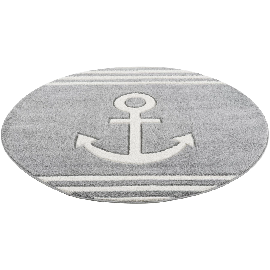 LIVONE Kinderteppich Kids love Rugs Anker Rund silbergrauweiss