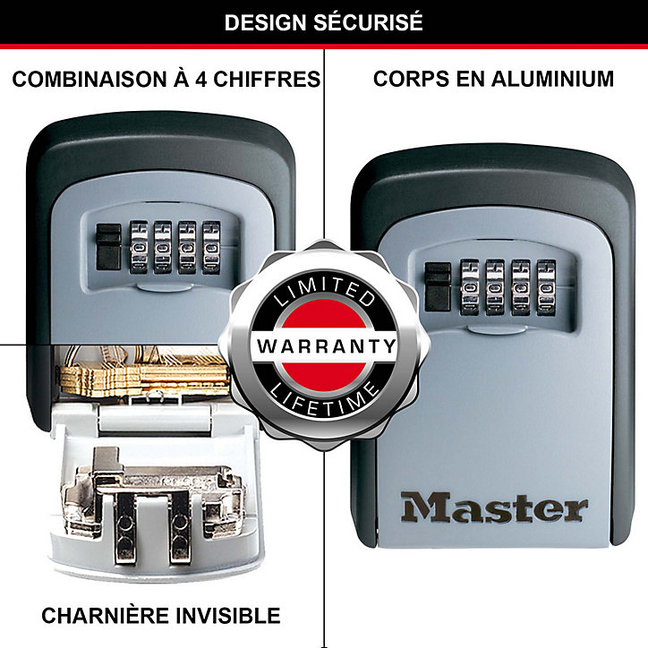 Boîte à clés sécurisée à combinaison programmable et fixation murale Master Lock
