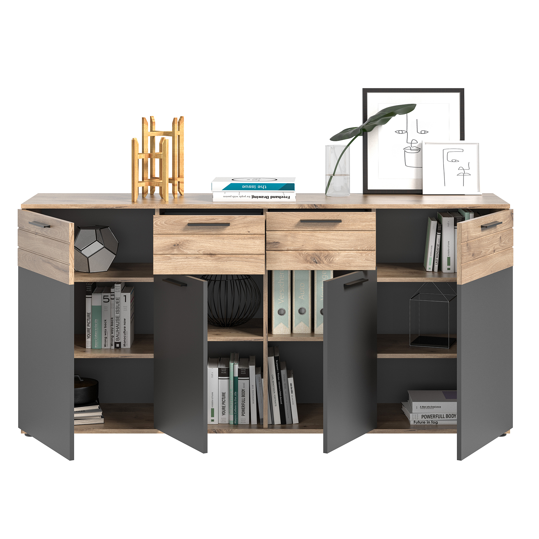 Kommode MASON - Nox Oak - Basalt grau - 180 cm