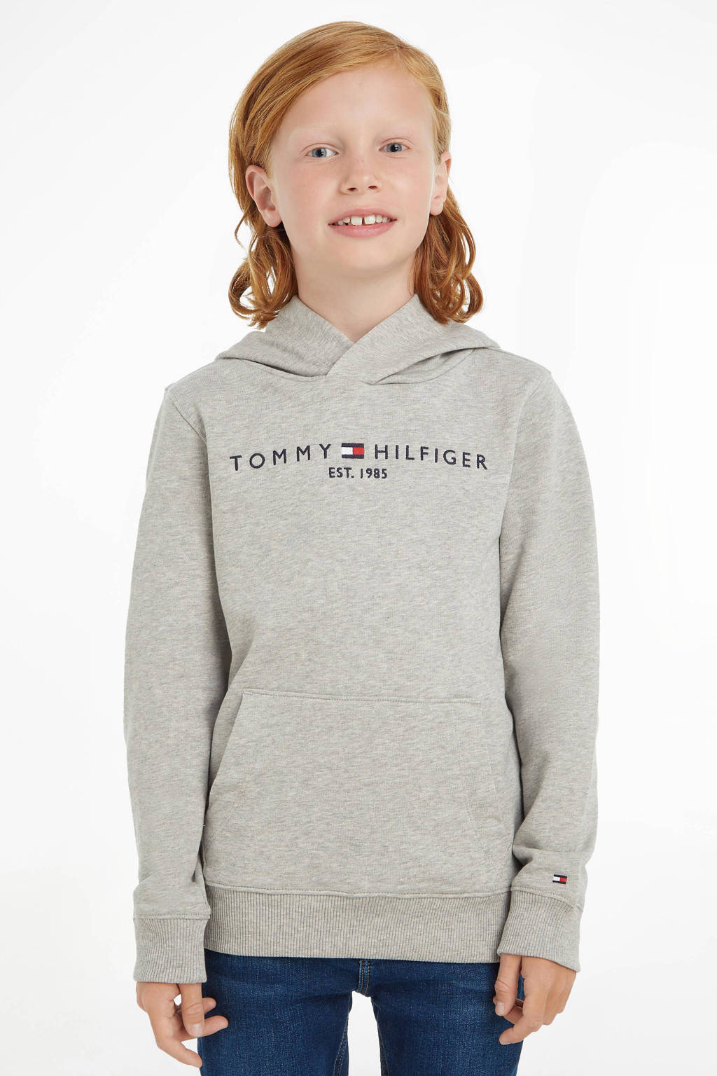 Tommy Hilfiger unisex hoodie met logo grijs melange