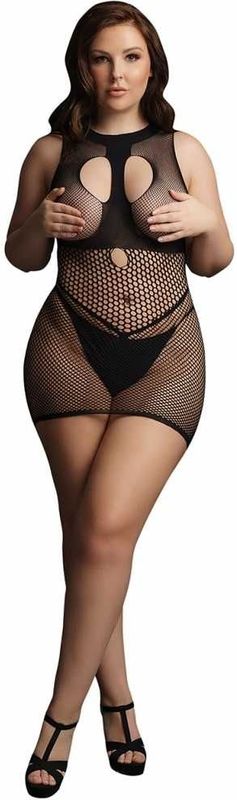Duo Net Open Cup Mini Dress - Black - OSX