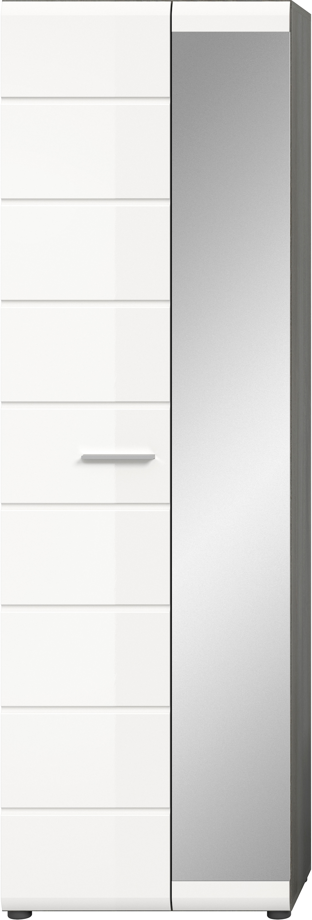 INOSIGN Garderobenschrank »Rumba, Höhe 192 cm, 1 Hochglanz Tür, 1 Spiegeltür, 4 Einlegeböden,« 1 Kleiderstange, Stauraumschrank, Flurschrank, Flurmöbel