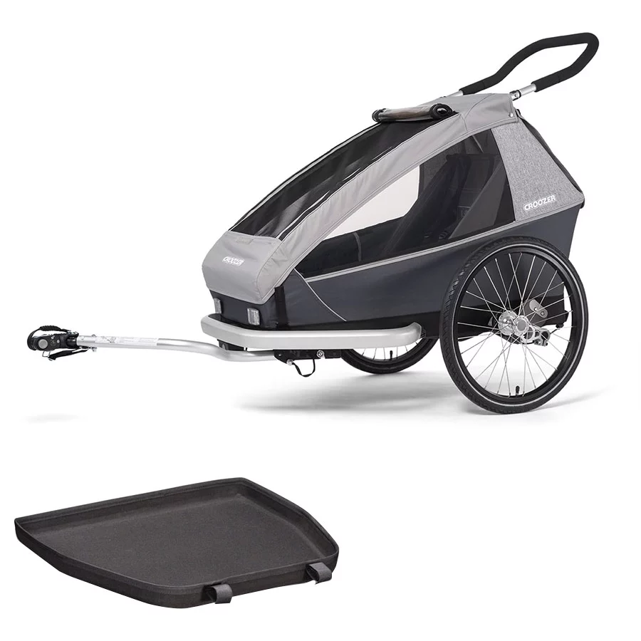 CROOZER Kinderfahrradanhänger Kid Keeke 1 Stone Grey inklusive Fußraumschutzwanne