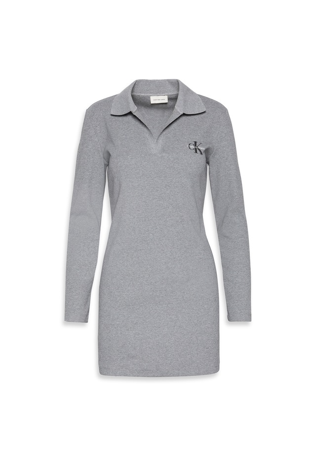 Calvin Klein Jeans Minikleid »LS MONOLOGO RIB POLO MINI DRESS« Ohne Taschen Polokragen, V-Ausschnitt, figurbetont