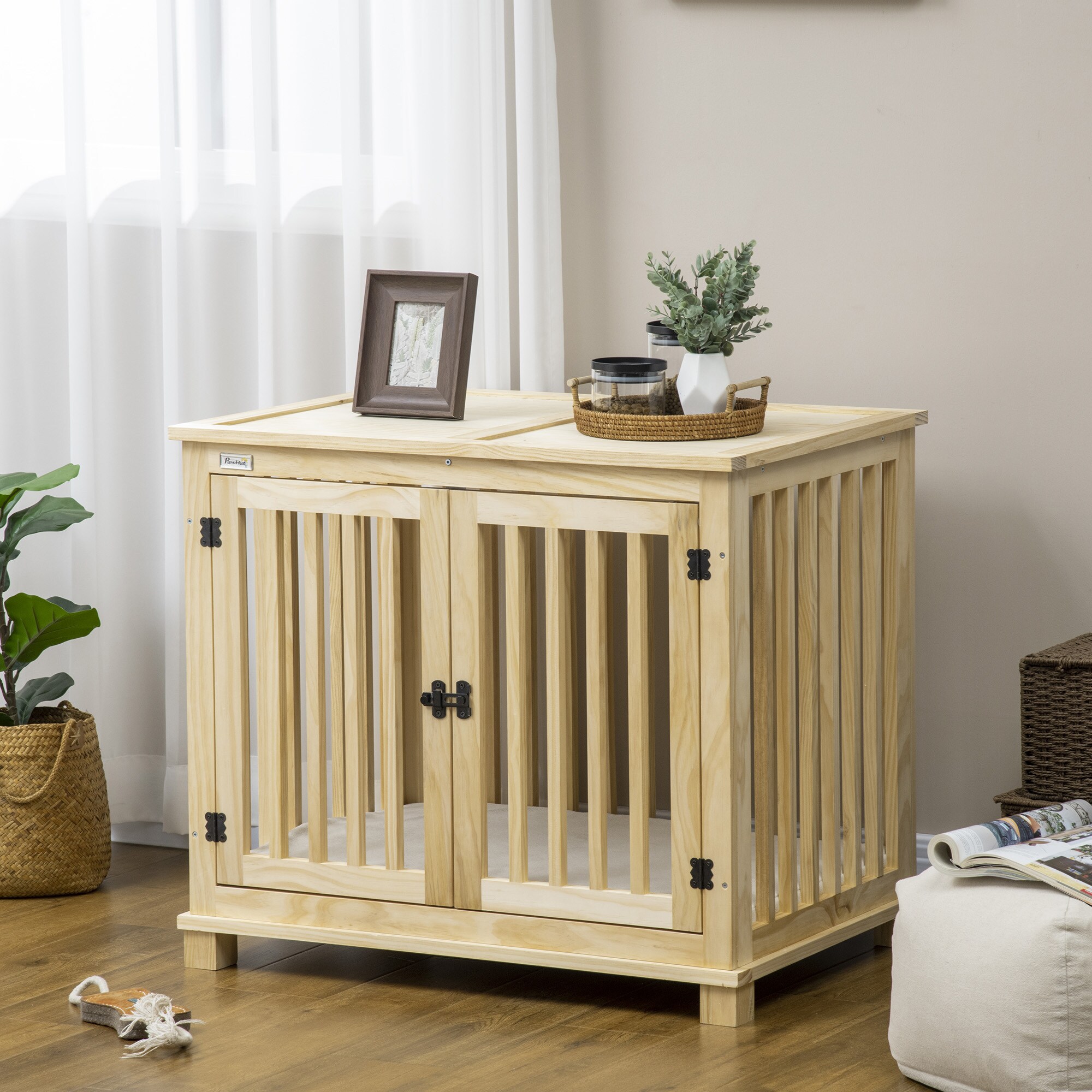 PawHut Hundekäfig mit Kissen natur 82,5L x 57B x 72H cm