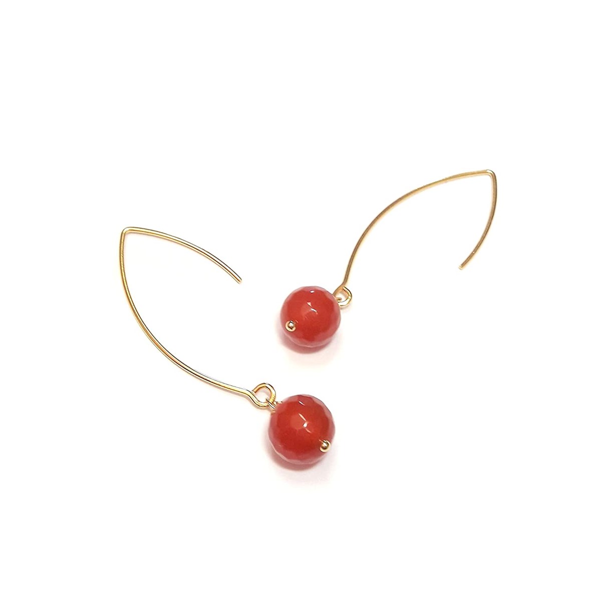 Boucles D'oreilles Cornaline Argent 925 Doré