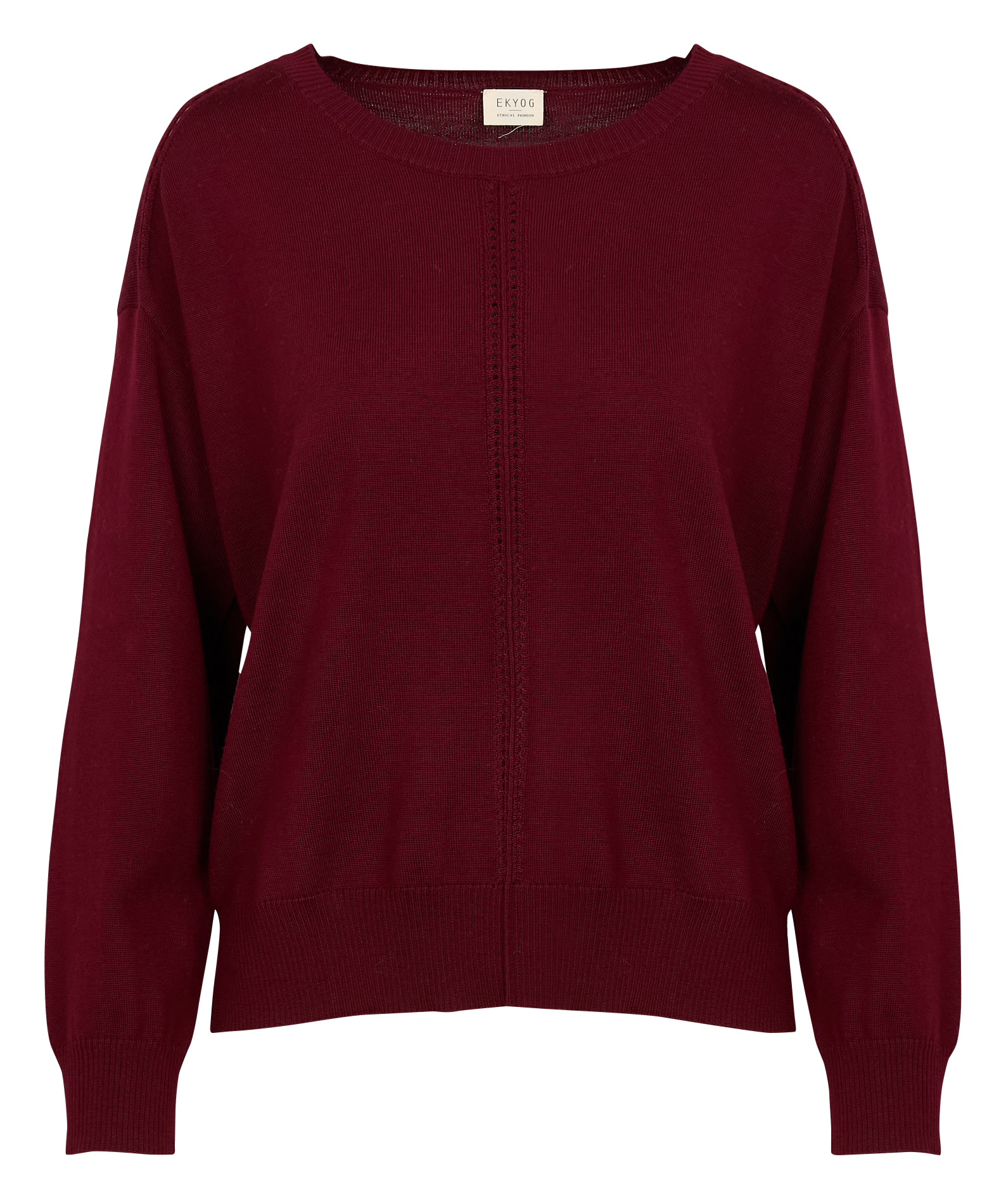 MAKINO - Pull fin col rond ajouré en laine | Rouge