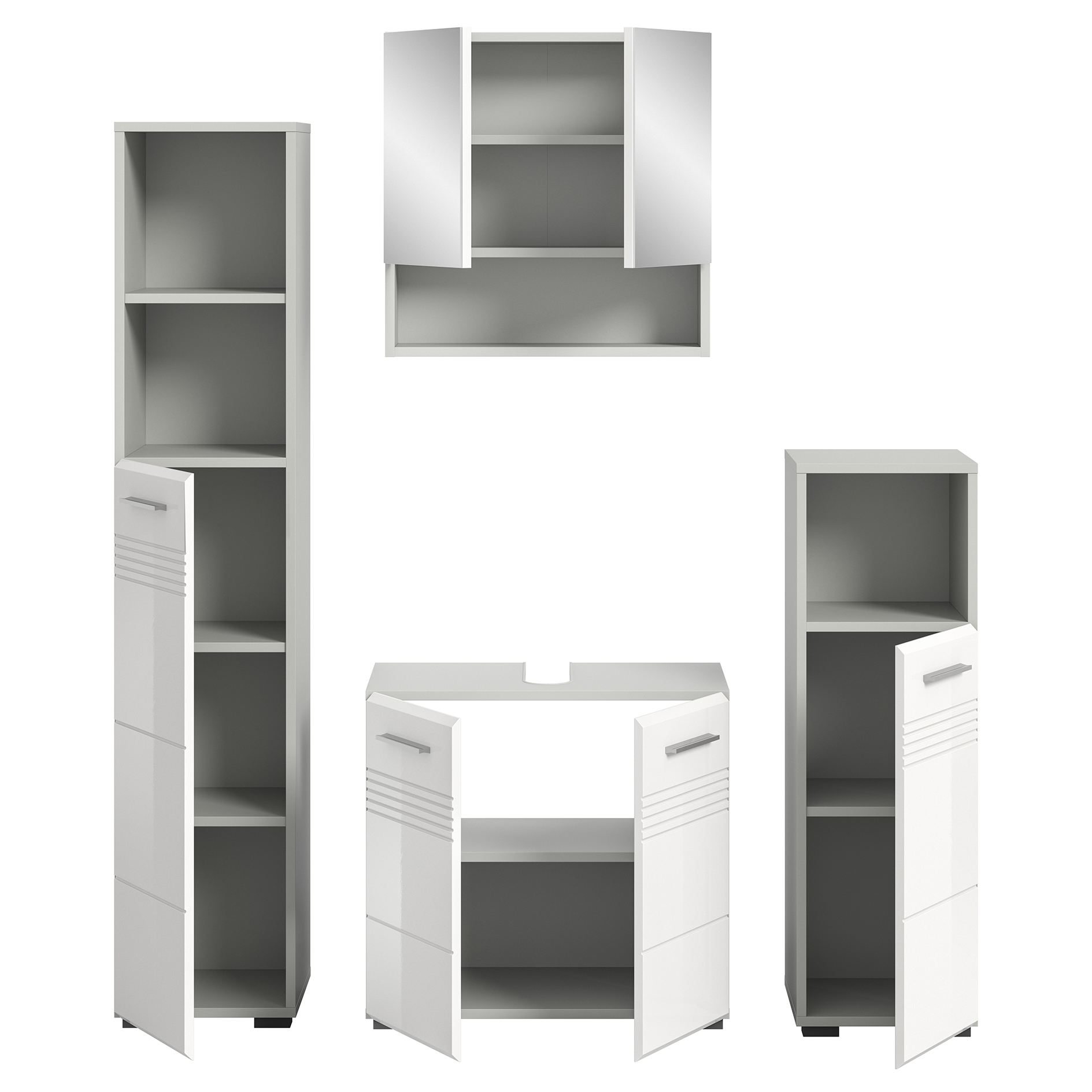 4-teiliges Badmöbel-Set COPA - weiß Hochglanz - hellgrau - 150 cm