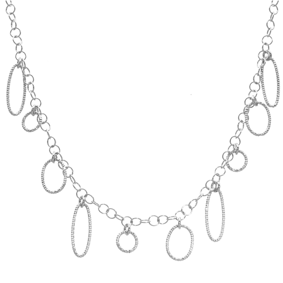 Collier Argent Rhodié Petits Cercles Et Ovales Diamantés