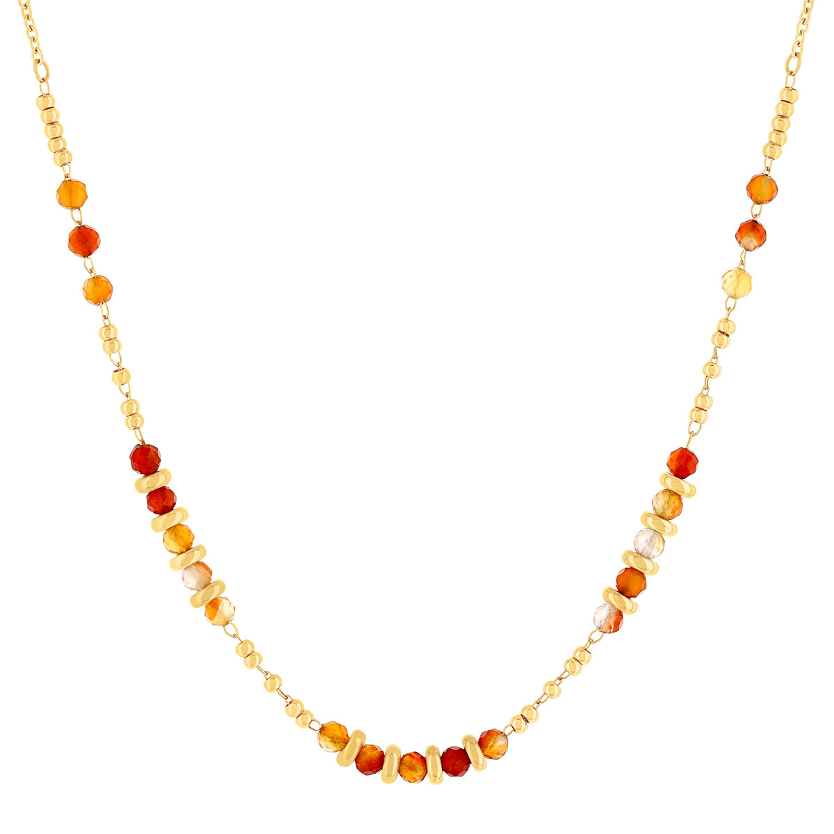 Collier acier doré aventurines oranges 45 cm