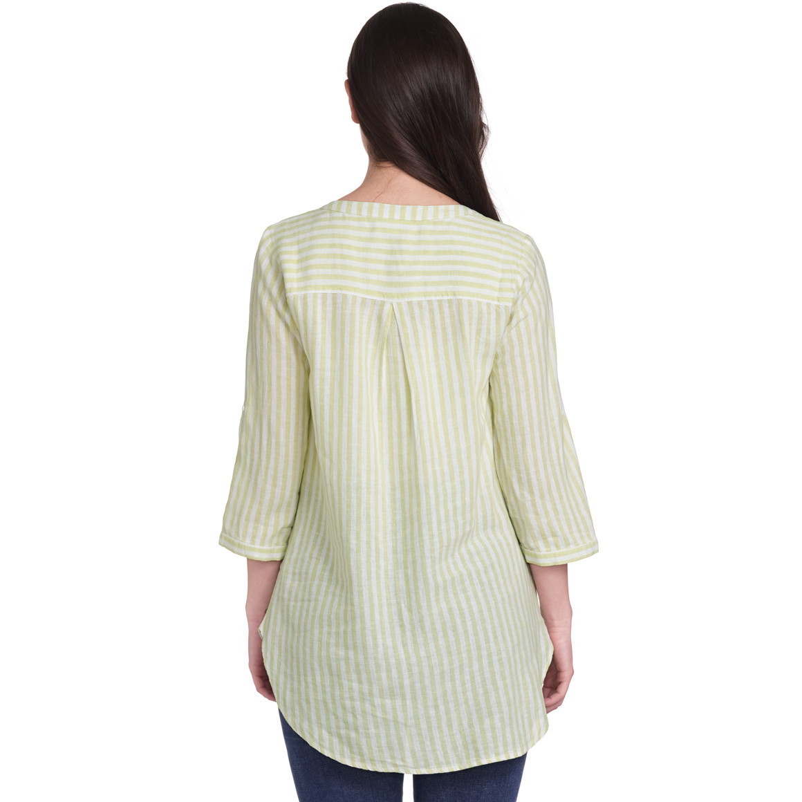 Gina Damen Leinen-Bluse mit Streifen hellgrün / weiss