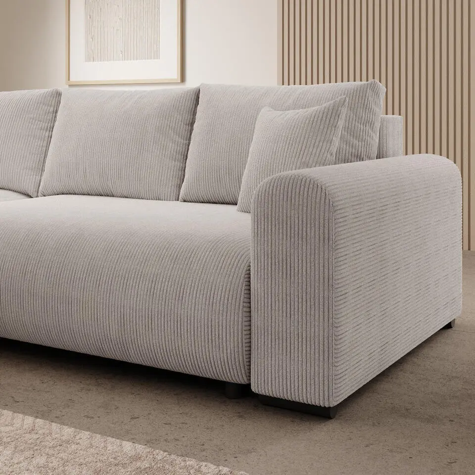 Meubella - Hoekbank Mindin - Beige ribstof - Universeel