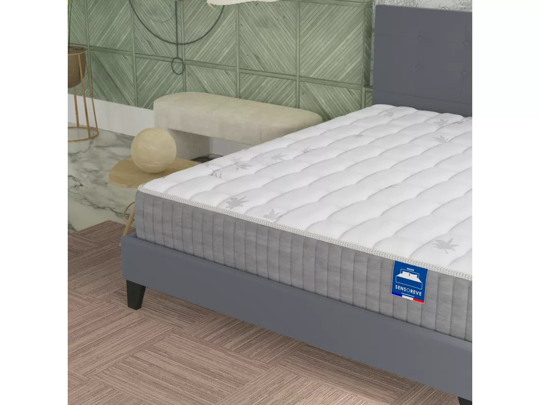 Ensemble Matelas + lit avec tête de lit 140x190 cm ép. 25cm à mémoire de forme