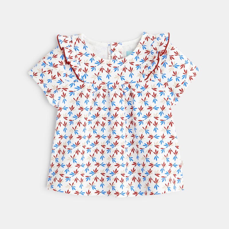 Blouse coton gaufré motif floral bébé fille Gris ou noir