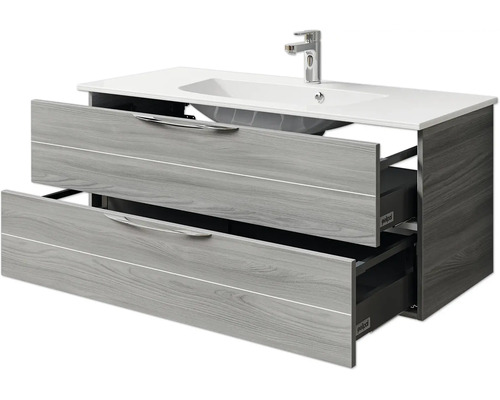 Pelipal Sunline 300 badkamermeubelset, BxHxD 117 x 49,9 x 48 cm, frontkleur sangallo grijs, 2-delige badkamermeubelset met wastafel, mineraalmarmer