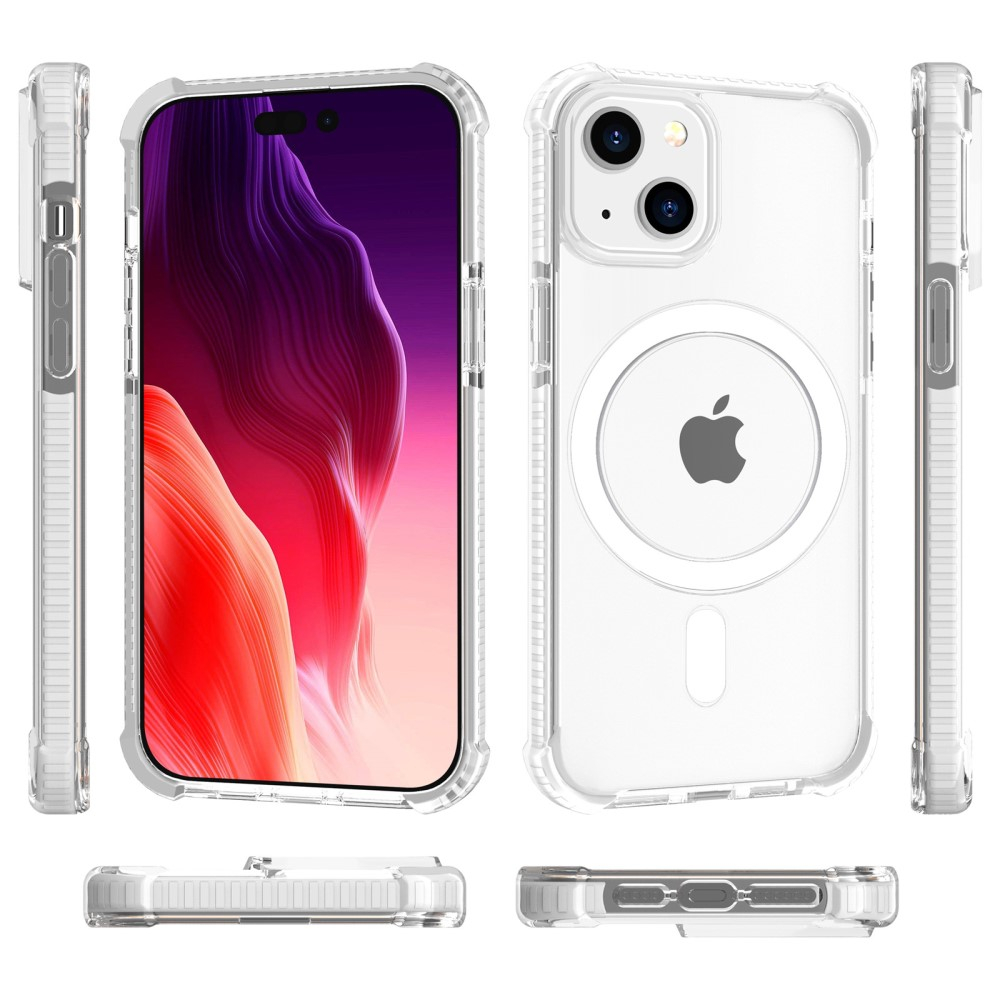 iPhone 15 MagSafe Hybrid Hülle TPU Bumper Acryl Rückseite Air Cushion Fallschutz - Weiss / Transparent