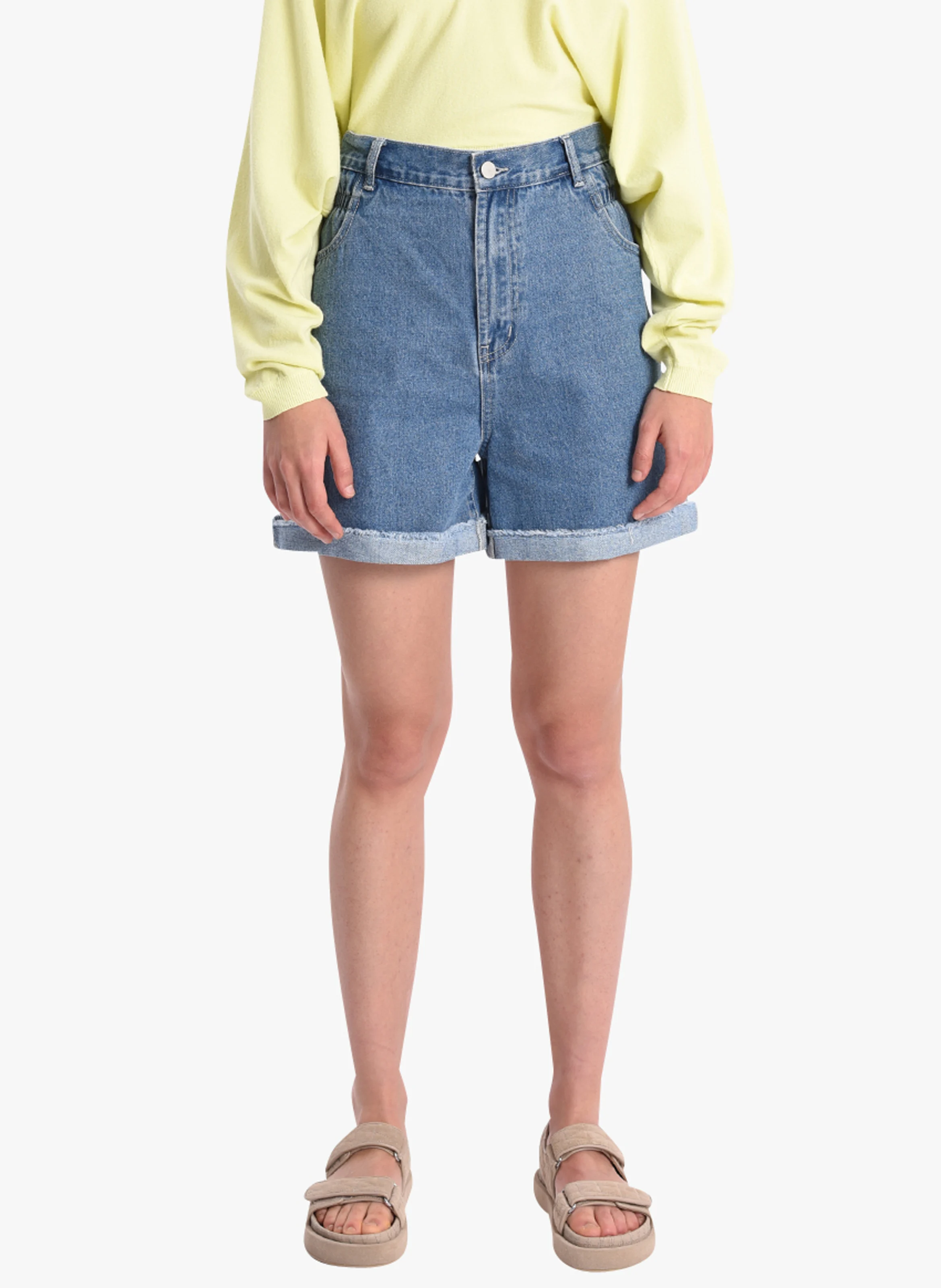 Short en jean taille haute| Bleu