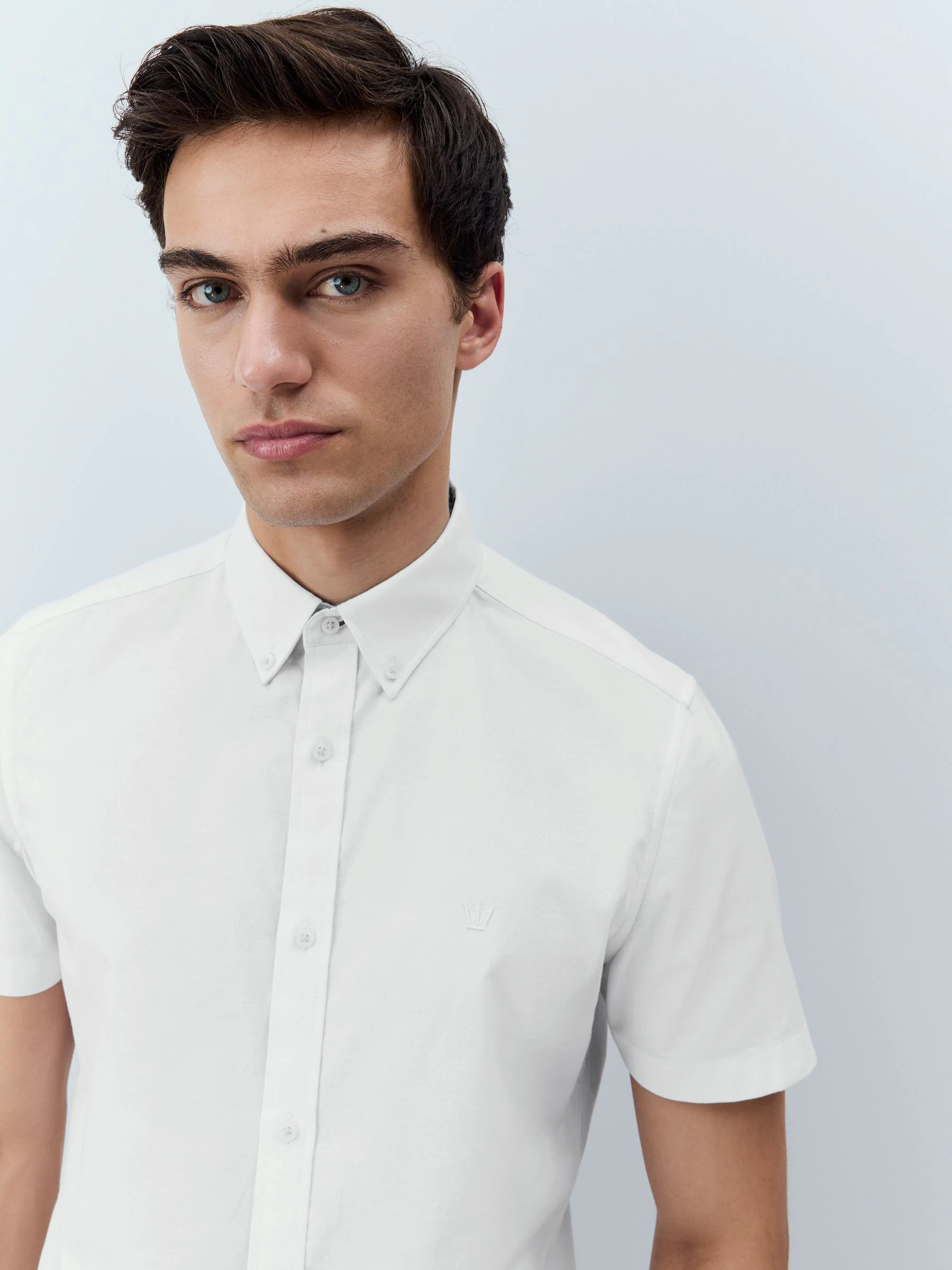 Wit - Oxford overhemd met stretch en korte mouwen
