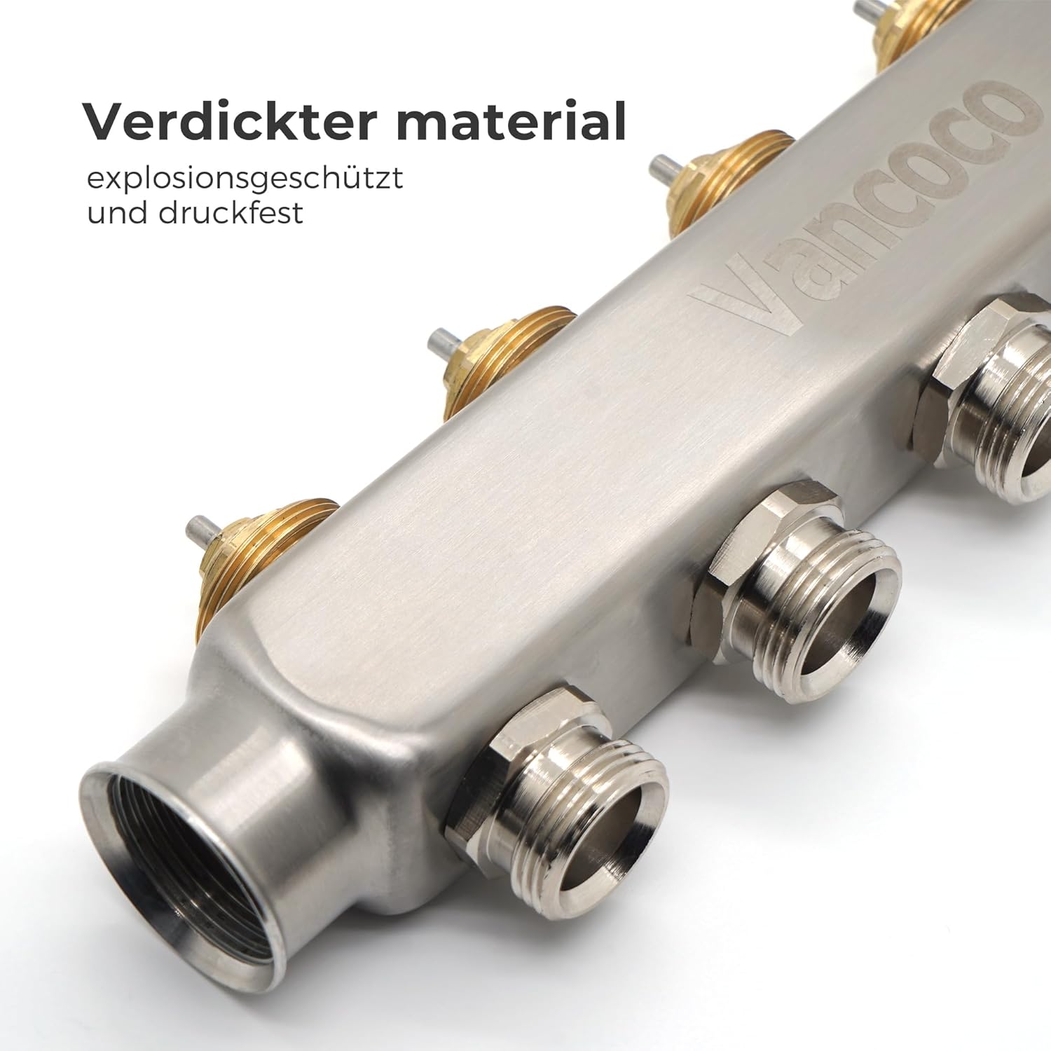 VANCOCO Heizkreisverteiler Edelstahl für 4 Heizkreise mit Eurokonus 16 × 2 mm, Fußbodenheizung Verteiler, Schnellentlüfter Set, 1