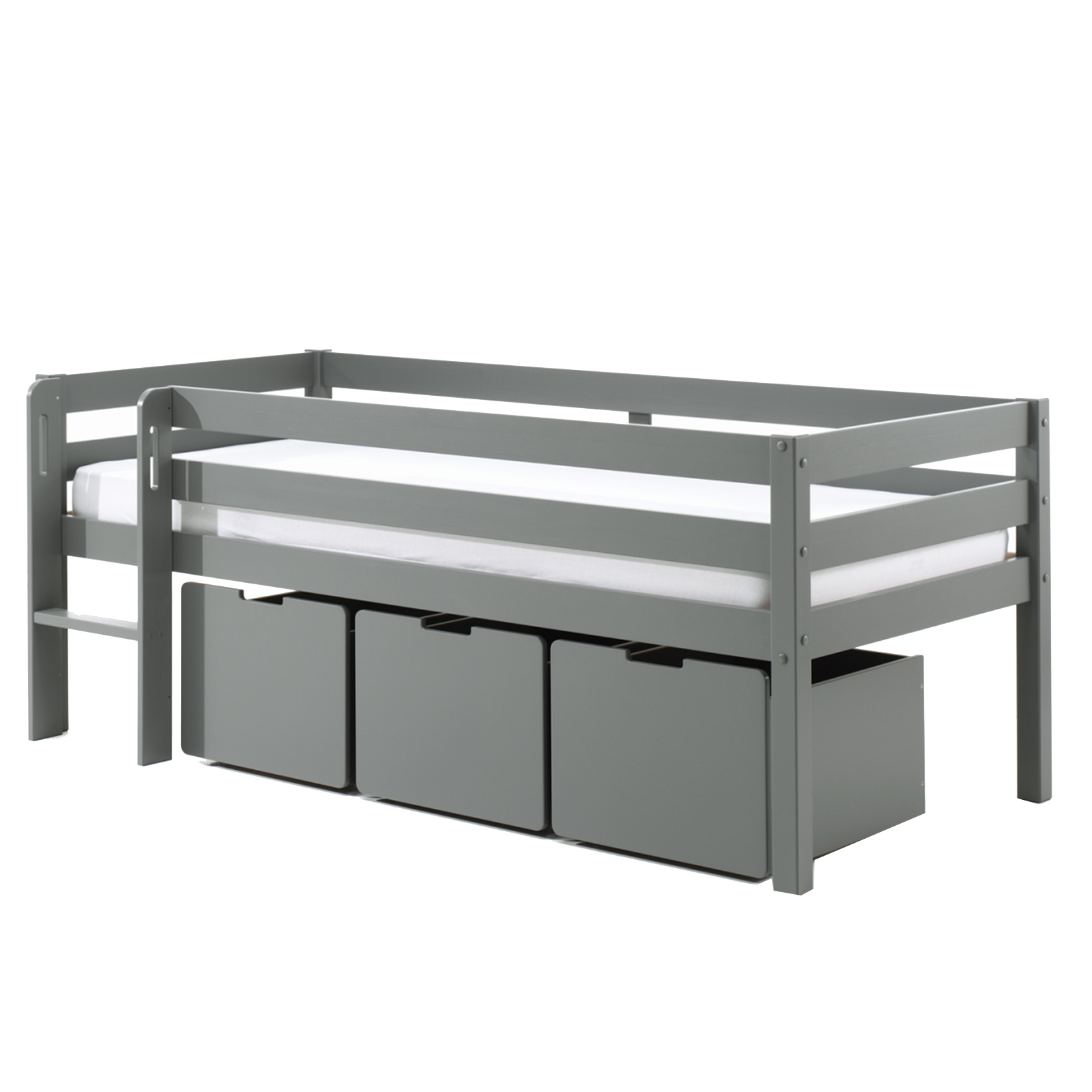 Kojen-Spielbett - grau - Leiter - Schubkästen - Regal - 90x200 cm