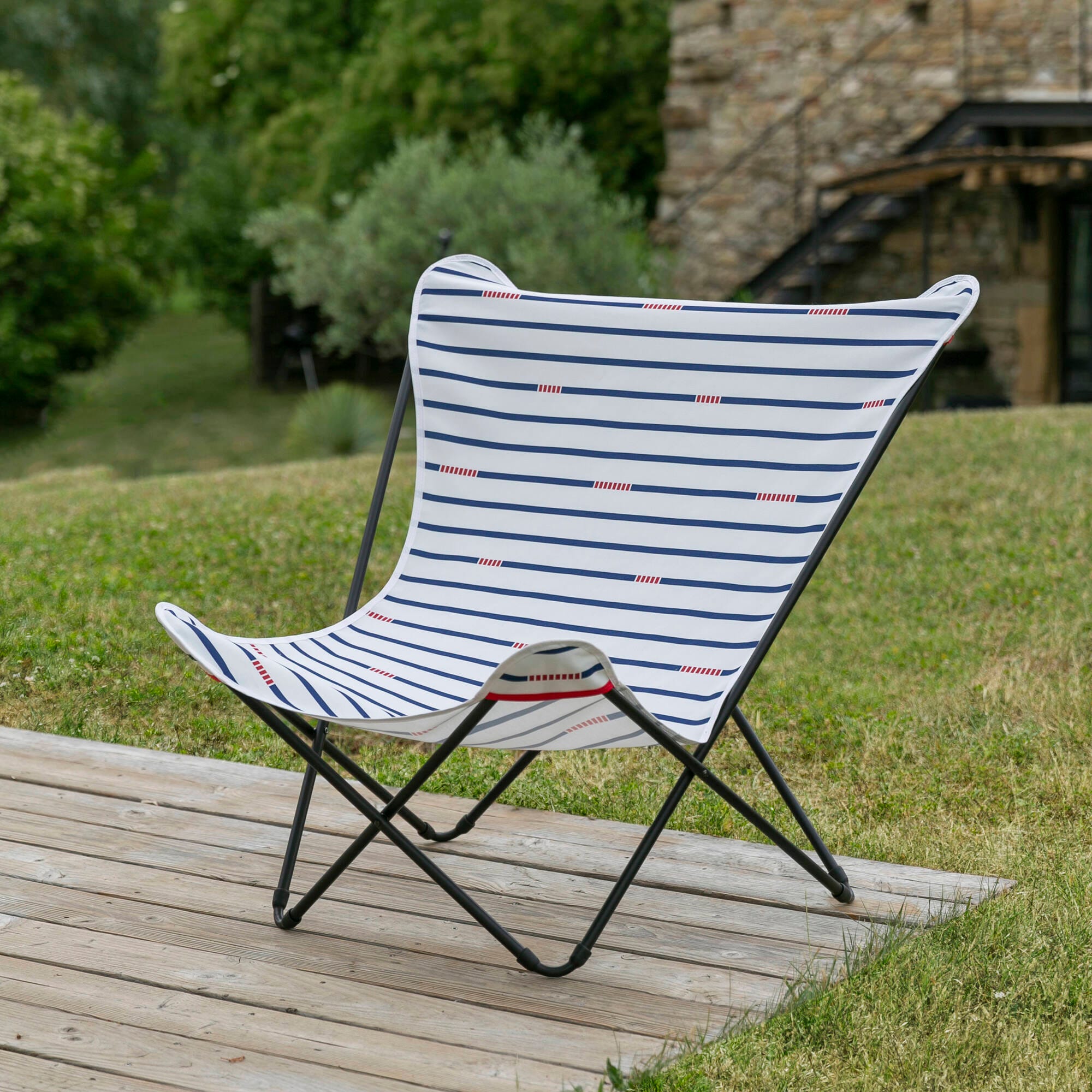 Breiter Butterfly Chair Pop Up XL Airlon Weiß Blanc Marin-Noir