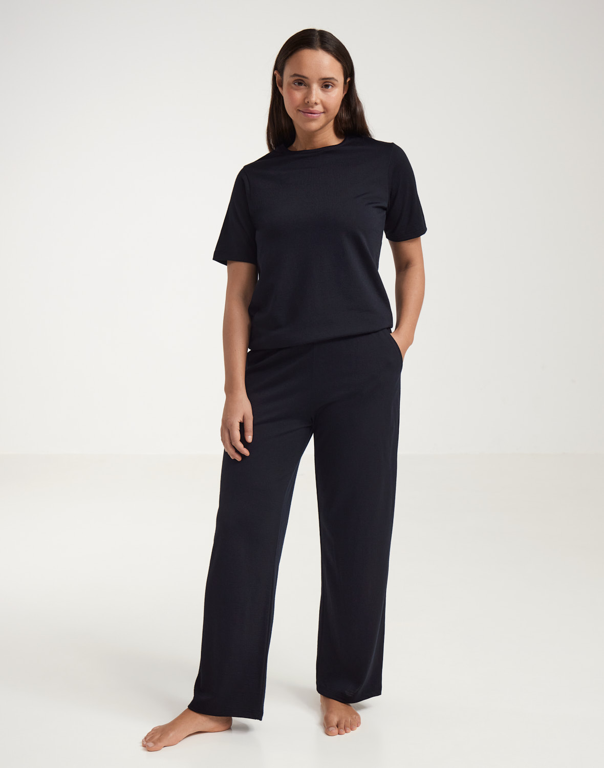 Broek met wijde pijpen in merinowol voor dames