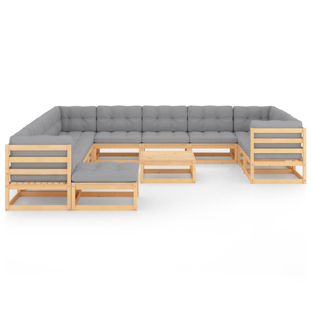 Salon de jardin meuble d'extérieur ensemble de mobilier 13 pièces avec coussins bois de pin massif