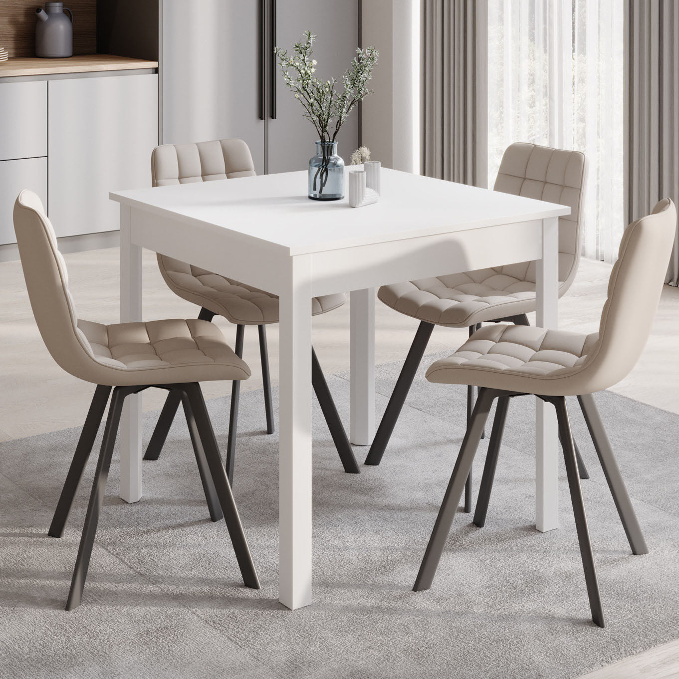 Steve - Eetkamertafel - Wit - 80x80x77 cm