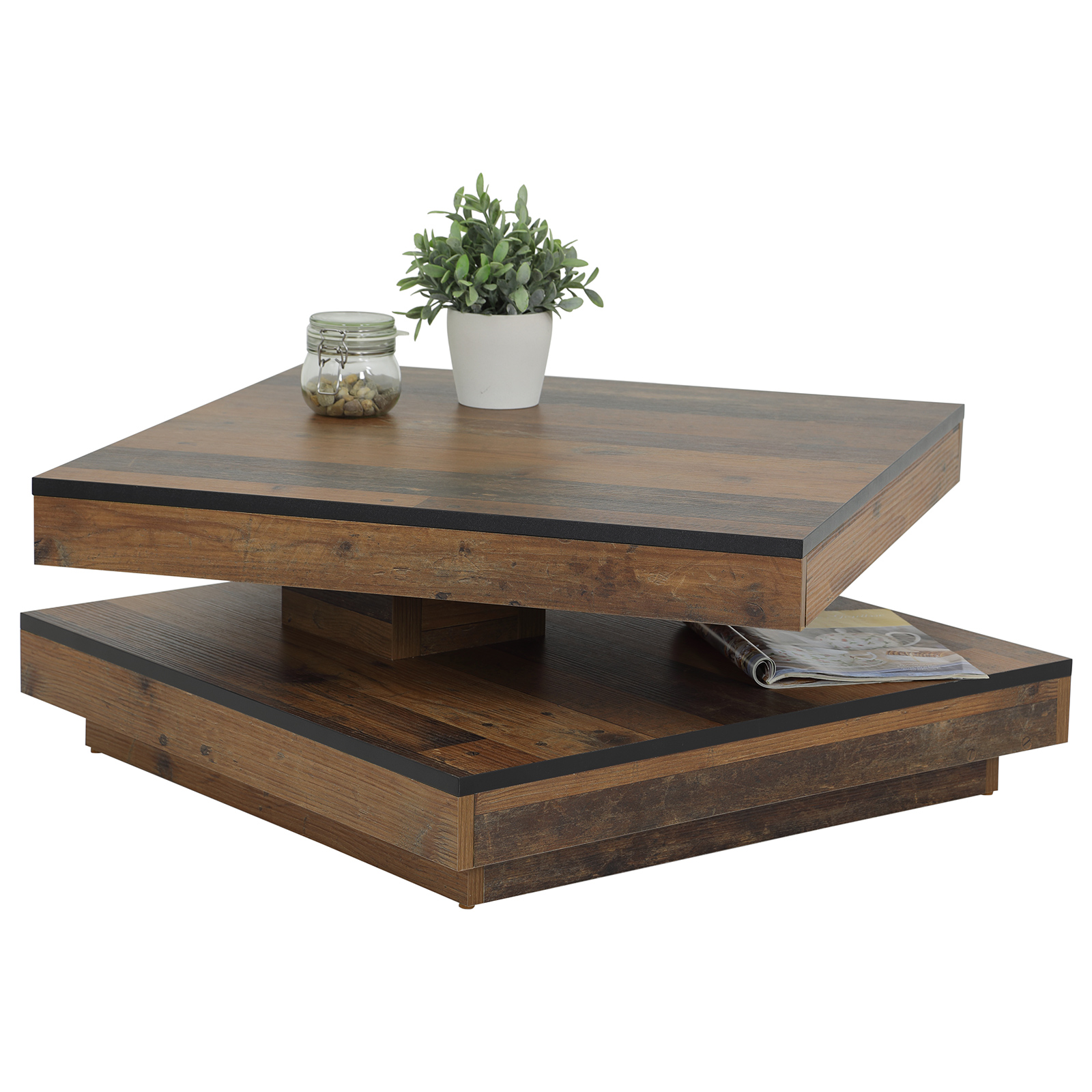 Couchtisch - Oldwood - schwarz - drehbare Tischplatte