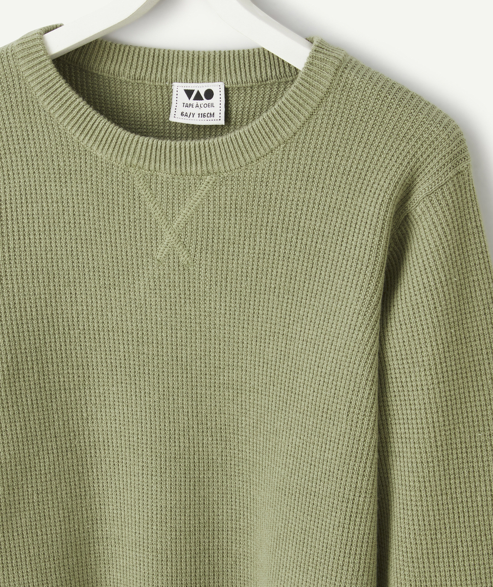 PULL TRICOT GARÇON À MANCHES LONGUES EN COTON KAKI
