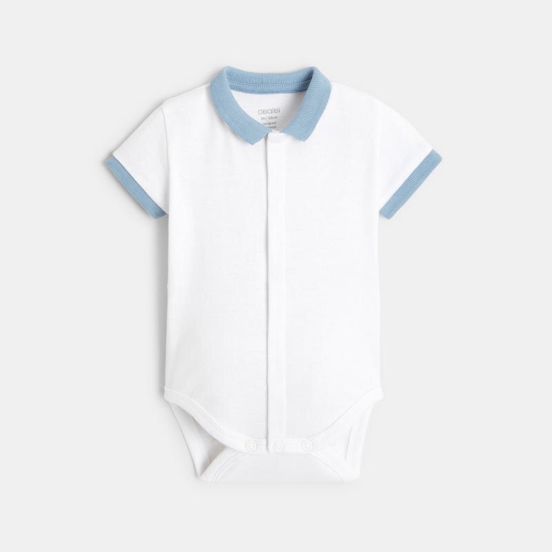 Salopette courte rayée et body col polo bleue naissance Bleu